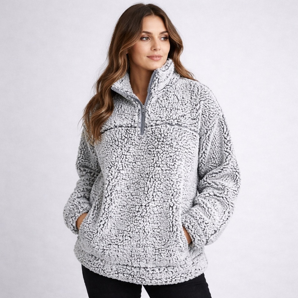 Altar’d State Women’s Sweatshirt Size S  Soft Sherpa 3/4 Zip Gray